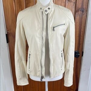 Ralph Lauren black Label Women's Cream Off white Leather Jacket 8 perforated